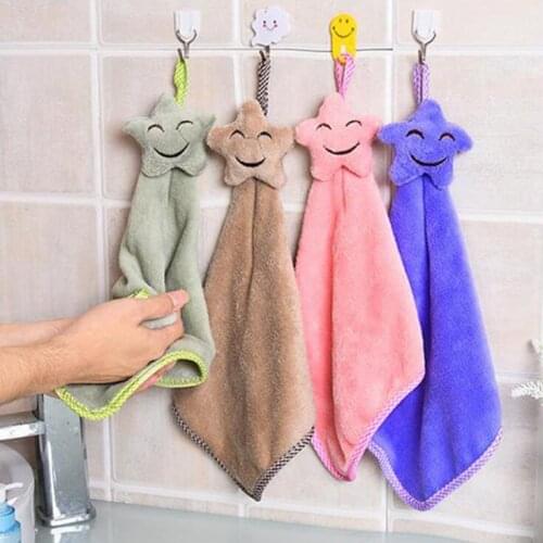 Urijk 1PC Smile Star Hand Towel Cartoon Kitchen Hand Towel Bathroom Cute Hanging Soft Absorbent Cloth Dish Cloth