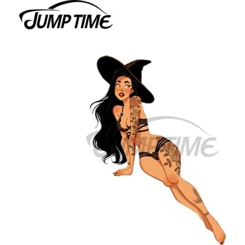 Jump Time 13 x 12.1cm For Pinup Sexy Witch Car Stickers Scratch-proof Window Personality Decal Graphics for Vehicle Bumper