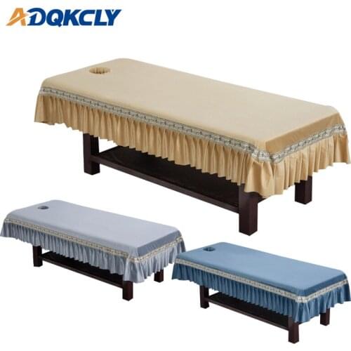 Embroidered Solid Beauty Massage Bed sheet Skin-friendly Flannel with skirt Massage sheet for SPA Treatment Bed Cover 9 colors