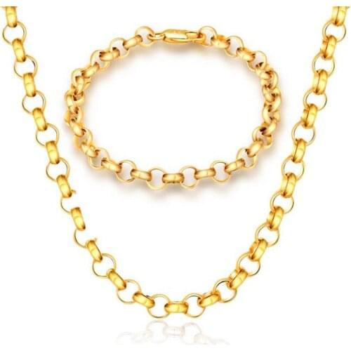WQQCR Wholesale Gold Pearl Bracelet Necklace Set 6mm Europe and America Circle Item Decoration Gold Circle Necklace