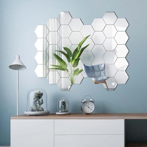 12Pcs 3D Mirror Wall Sticker Home Decor Hexagon Decorations DIY Removable Living-Room Decal Art Ornaments For Home Drop ship