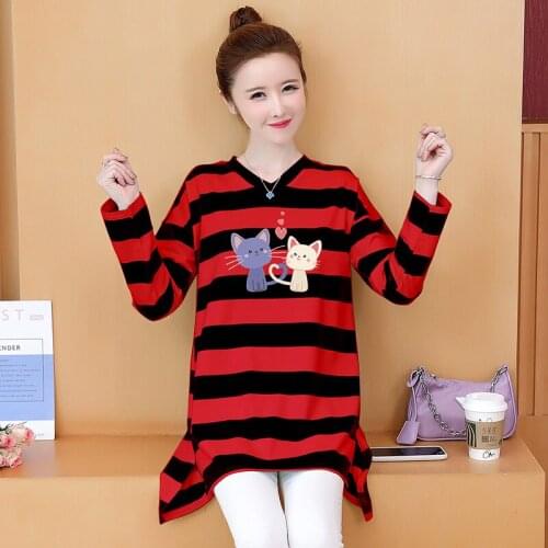 Striped Cotton Plus Size Oversized Long Sleeve Top Korean Fashion WomenS T-Shirt Female Vintage Clothing Blouses 2021 Kawaii