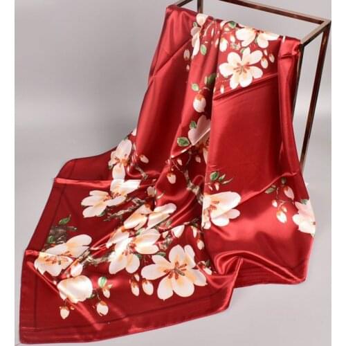 New Fashion Shawl Scarves For Women Floral Print Silk Satin Hijab Female Wraps 90*90cm Square Shawls Bandana Scarfs For Ladies