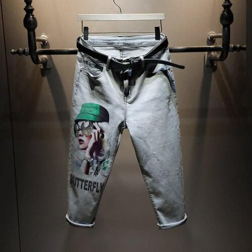 Women Summer New Denim Pants Femme Plus Size Womens Printed Letters Hot Drilling Harem Pants