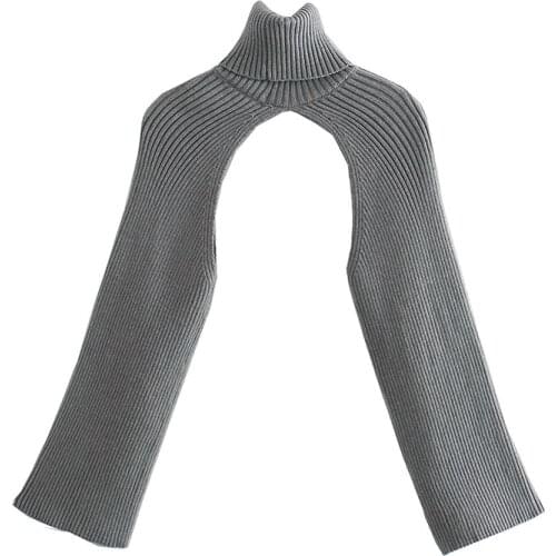 Women Sweater Fashion Za 2021 Ribbed Personality Sleeve Gray Turtleneck Thick Winter Elegant Sweater Mujer Tops