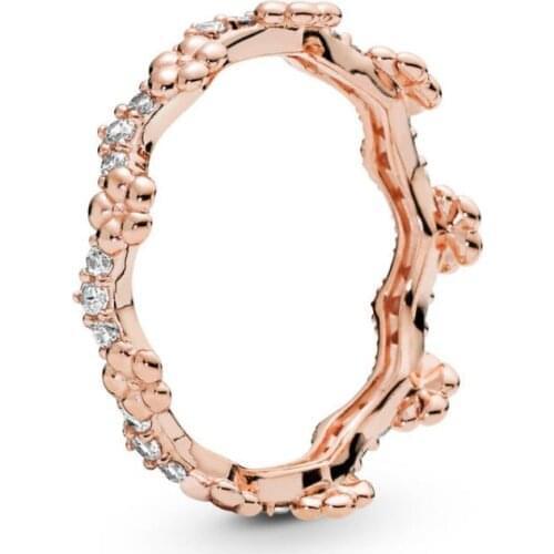 Original 925 Sterling Silver Rose Gold Pan Ring Flower Crown Rings With Crystal For Women Wedding Party Gift Fine Jewelry