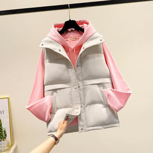 GRELLER Autumn Winter Womens Solid Loose Vest Stand Collar Short Vest Jacket Cotton Padded Womens Windproof Warm Waistcoat