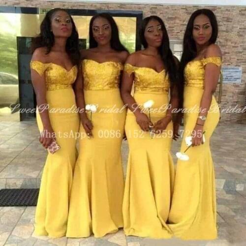 Gold Yellow Sequined Top Bridesmaid Dresses 2021 Real Photos Boat Neck Long Mermaid Wedding Party Dress Robe De Soiree De Mariag
