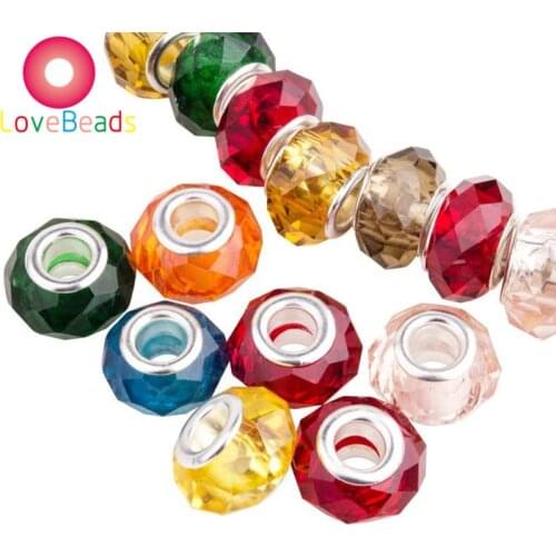 10 Pcs Assorted Color European Craft Beads Large Hole Faceted Glass Beads Crystal Charms Fit Pandora Bracelet Necklace Jewelry