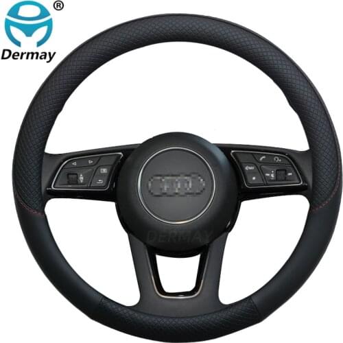 100% DERMAY Brand Leather Sport Car Steering Wheel Cover Anti-Slip for Audi Q2 Q3 Q5 Q7 Q8 Auto Accessories