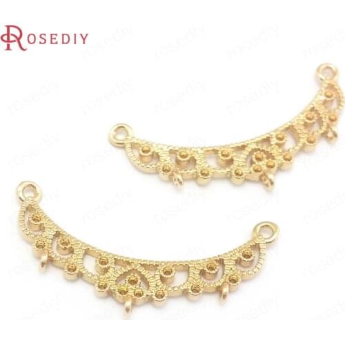 40293)10PCS 24K Champagne Gold Color Brass 2 Holes Rectangle Connect Charms Pendants Jewelry Making Supplies Diy Accessories