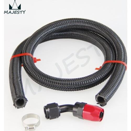 AN-10 10-AN STAINLESS STEEL/Nylon BRAIDED OIL/FUEL HOSE 3FT + SWIVEL END TUBE FITTING 45 Degree black & red