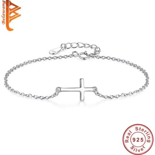 BELAWANG Wholesale 925 Sterling Silver Bracelet Cross Charm Bracelet For Women Engagement Sterling Silver Fine Jewelry Gift