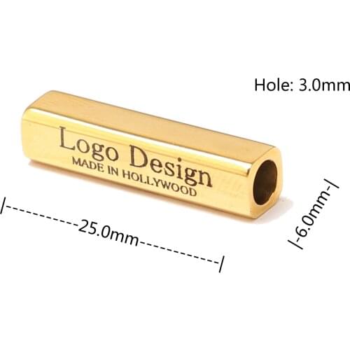 Free Shipping 4 PCS 316L Stainless Steel Logo Laser Engraved Rectangle Beads For Diy Jewelry Bracelet,6x25mm,LG12