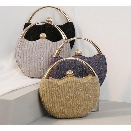 Bling Satin Pleated Evening Bag Makeup Listick Phone Wallet Bride Wedding Party Handbag Shiny Circular Clutches Bag for Women