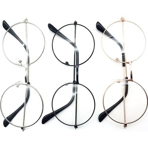 3 Colors Man Woman Retro Large Round Glasses Transparent Metal eyeglass frame Black Silver Gold spectacles Eyeglasses