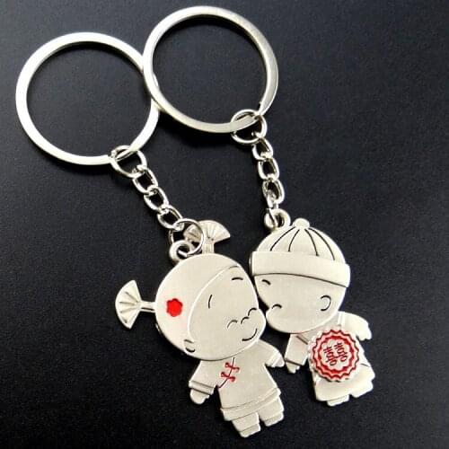 100pairs/lot Good Luck Couple Boy Girl Love Keychain Fashion Men Women Keyring Key Chain Valentines Day Birthday Gift For Lover