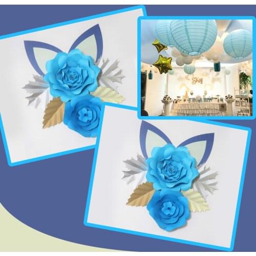 Cardstock Blue DIY Paper Flowers Leaves Ears Set Backdrop For Baby Shower Kids Birthday Nursery Wall Deco Video Tutorials