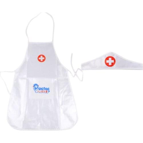 Children Kids Doctor Nurse Cosplay Costume Adjustable Apron with Headdress Hat Uniforms Performance Halloween Party Wear