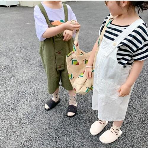 Childrens Overalls 2021 Summer New Baby Boys and Girls Korean Style Five-point Overalls Toddler Boys Loose Suspender Pants 2-8Y