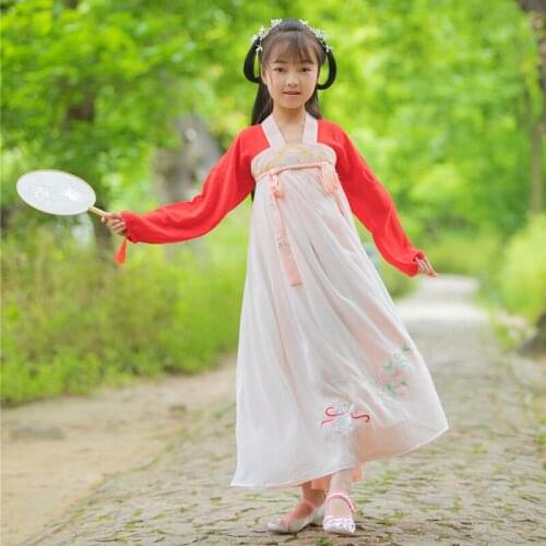 H2527 Children Cosplay Costume Student Performance Clothes Girl Hanfu Wear Chinese Ancient Tang Fairy Halloween Princess Dresses