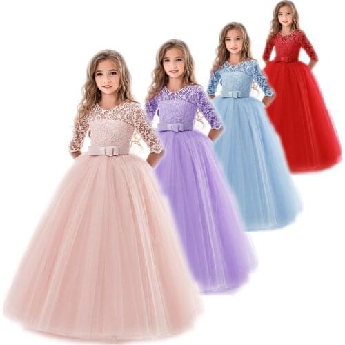Kids Flower Girls Wedding Dress For Girl Party Dresses Lace Princess Summer Teenage Children Princess Dress 8 10 12 14 Years
