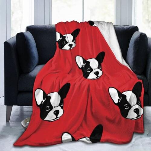 Flannel Blanket Cartoon French Bulldog Light Thin Mechanical Wash Warm Soft Blankets Throw on Sofa Bed Travel Patchwork