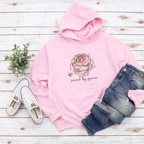 Christian Hoodies for Women Bible Verse graphic rose women unsiex pure cotton casual hipster pullovers pretty pink gift tops