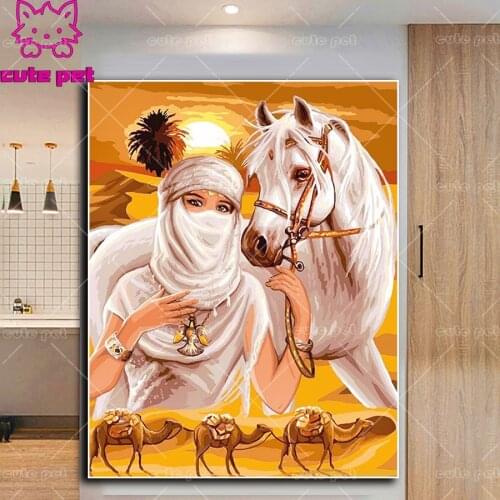 Square Round Drill White horse and veil woman Mosaic Diamond Painting Cross Stitch DIY art 5D Full Drill Embroidery decor puzzle