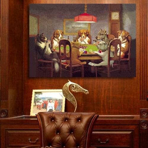QKART Oil Painting Wall Art Canvas Prints Dogs Playing Poker no Framed Animal Wall Pictures for Living Room Posters and Prints