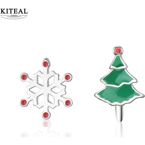 KITEAL 925 2017 new silver color Lady pendants Christmas earrings elk snowflake 11mm colares Charming Jewelry Accessories