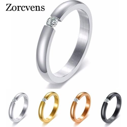 Modyle High Quality 3mm Simple Silver Color Stainless Steel Zircon Couple Wedding Ring for Woman Wholesale