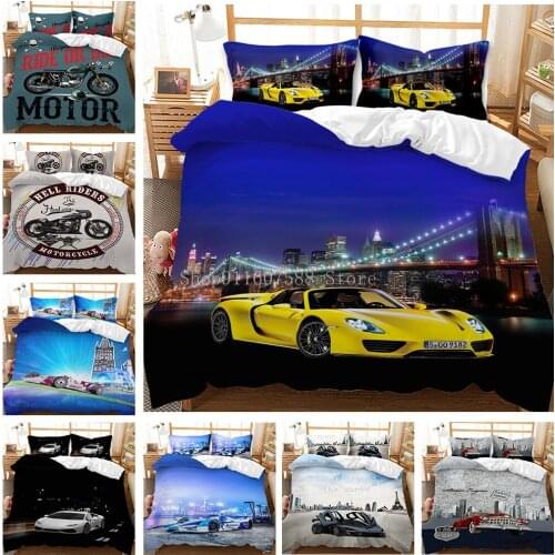 3D Racing Car Motorcycle Bedding Set Full Queen King Size Black Duvet Cover Set Double Single Bedclothes For Adult Teen Home