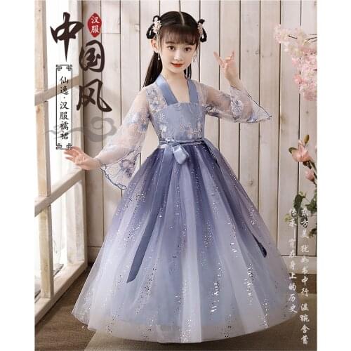 Girls Chinese style ancient Chinese style summer dress super fairy dress childrens ancient dress star sky primary school stude