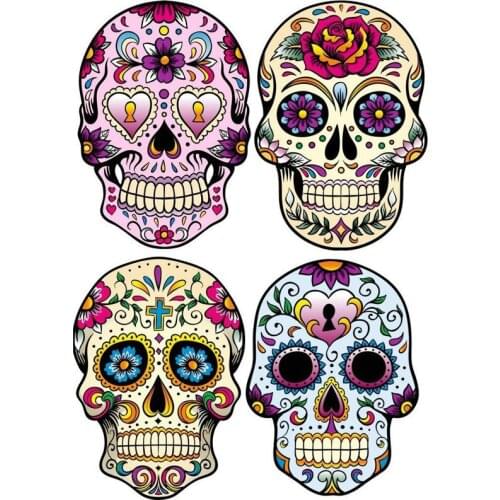 Hot Sell Creative 4X MEXICAN SUGAR SKULL Classic Combination Car Sticker Window Vinyl Reflective Sunscreen Anti-UV PVC