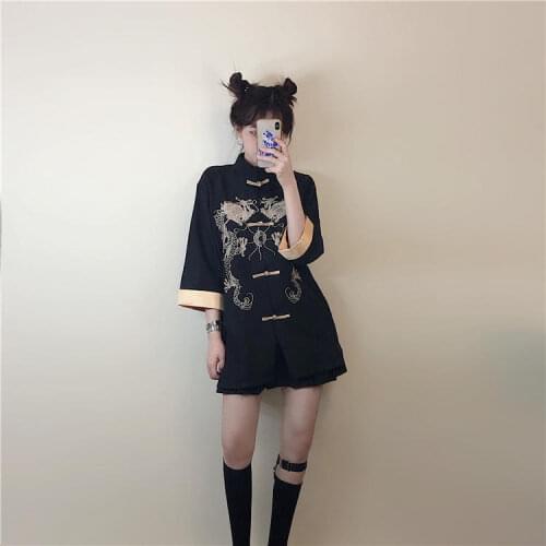 Loli Cos Vintage Preppy Style Gothic Lolita Shirt Embroidery Chinese Style Button Victorian Shirt Kawaii Girl Lolita Top Coat