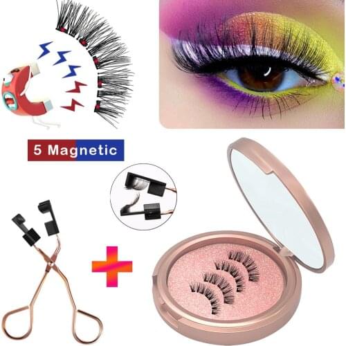 VISIBLE New 5 Magnets Magnetic Eyelashes with Mirror 4PCS Mink Faux Cils Magnetique Magnetic False Eyelashes with Tweezer