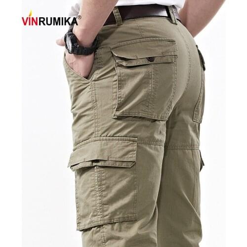 2020 Mens Summer 100% Cotton Multi-pocket Overalls Pants Man Spring Autumn Army Green Casual Cargo Pant Black blue Long Trouser