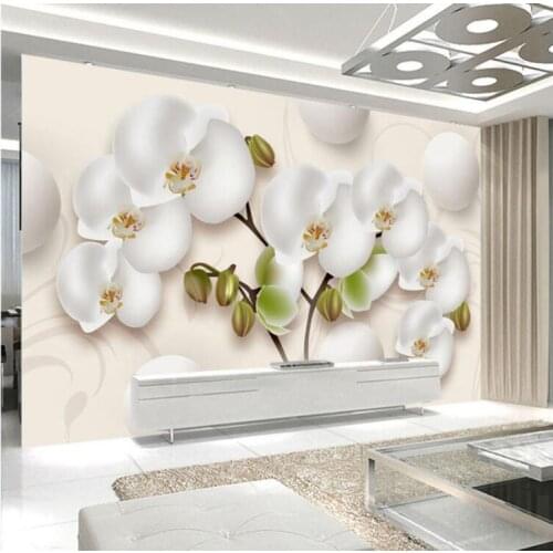 3D Wallpaper Mural HD Stereo Orchid White Flower Photo Wall Ppaper for Living Room TV Sofa Backdrop Wall Home Decor Papel Murals