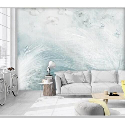 Modern blue fresh feather papel de parede 3d wallpaper,living room tv sofa wall bedroom restaurant wall papers home decor mural