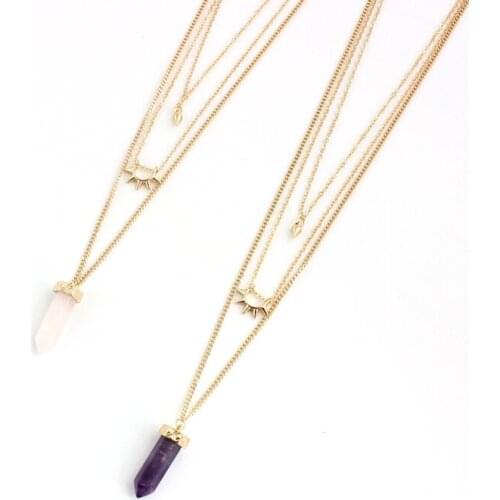 2016 New Multi Layer Necklace bar Pendant stone rivet necklace for Women pencil stump Long Necklaces