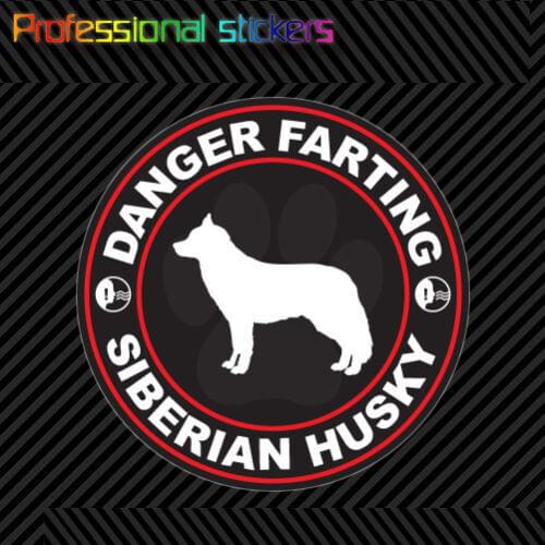 Danger Farting Siberian Husky Sticker Decal Self Adhesive Vinyl Dog Canine Pet for Car, Laptops, Motorcycles, Office Supplies