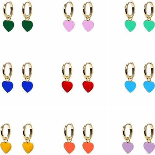 Aide 925 Sterling Silver Colored Red Cyan Enamel Heart Pendant Hoop Earrings Valentines gift for her Drop Oil Piercing Jewelry