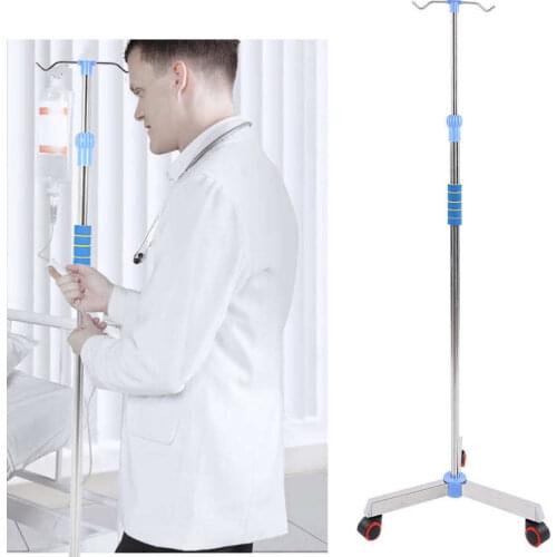 Adjustable Portable IV Pole Stainless Steel IV Drip Stand Infusion Holder with 2 Hooks & Wheels Home Clinic Drip Irrigation Rack