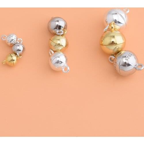 S925 sterling silver ball magnet clasp DIY bracelet double ring magnetic clasp