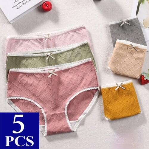 5pcs Cotton Panties Underwear Women Lace Panties Women Lingerie Femme Sexy Floral Underpants Girl Stangas Briefs Bow Intimates