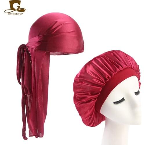 Unisex Silky Durag Long Tail And Wide Straps Waves For men Solid Wide Doo Rag Bonnet Cap Comfortable Sleeping Hat