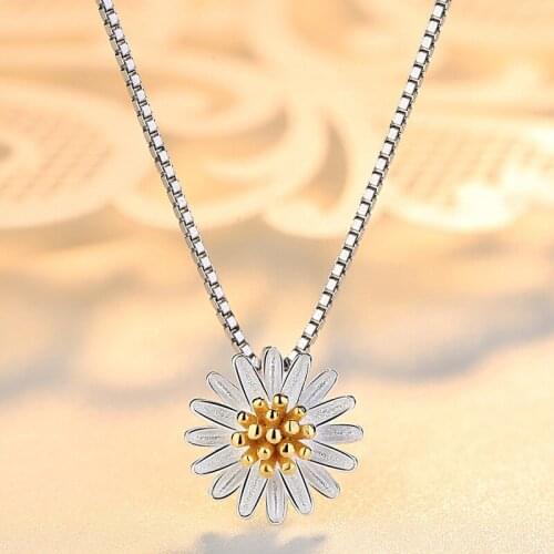 YSH new 100% 925 sterling silver daisy flower pendant necklaces 2020 fashion wild clavicle chain woman DIY jewelry free shipping