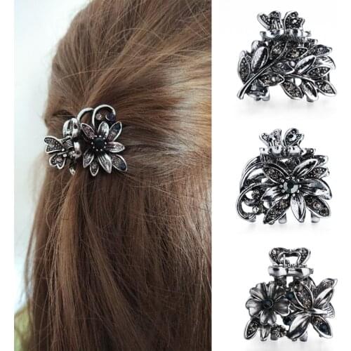 Women Gorgeous Rhinestones Small Flower Hair Claw Clips Metal Crystals Hairpins Hair Accessories for Girl Headdress Ornament