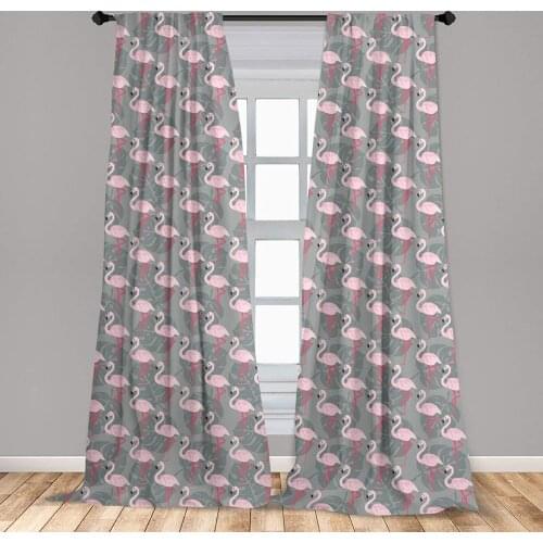 Flamingo Window Curtain Faded Island Jungle Tree Leaves Pink Birds Hawaii Wildlife Nature Inspirations Lightweight Decorative